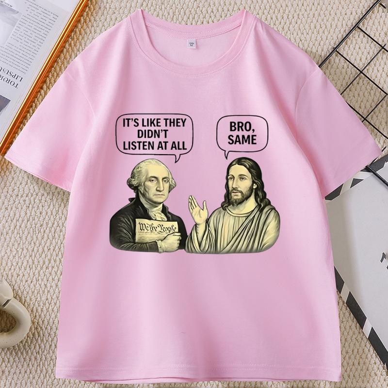 

George and Jesus Funny Meme T-Shirt Jesus Christian Religious Tee Casual Cotton Short Sleeve Round Neck Tshirts Unisex Clothe... 5XL різнокольоровий