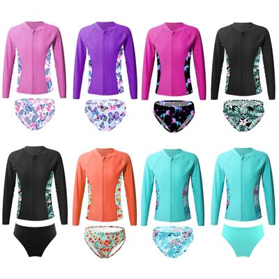 Kids Girls 2PCS Swimwear Swimsuits Beachwear Long Sleeve Outerwear with Briefs Set Beach Rashguard Bathing Suit