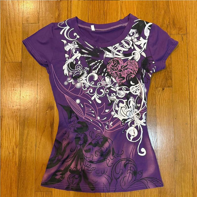 2026 Women's Dark Gothic Short-Sleeve Top with Letter Print - Summer Street Punk Style