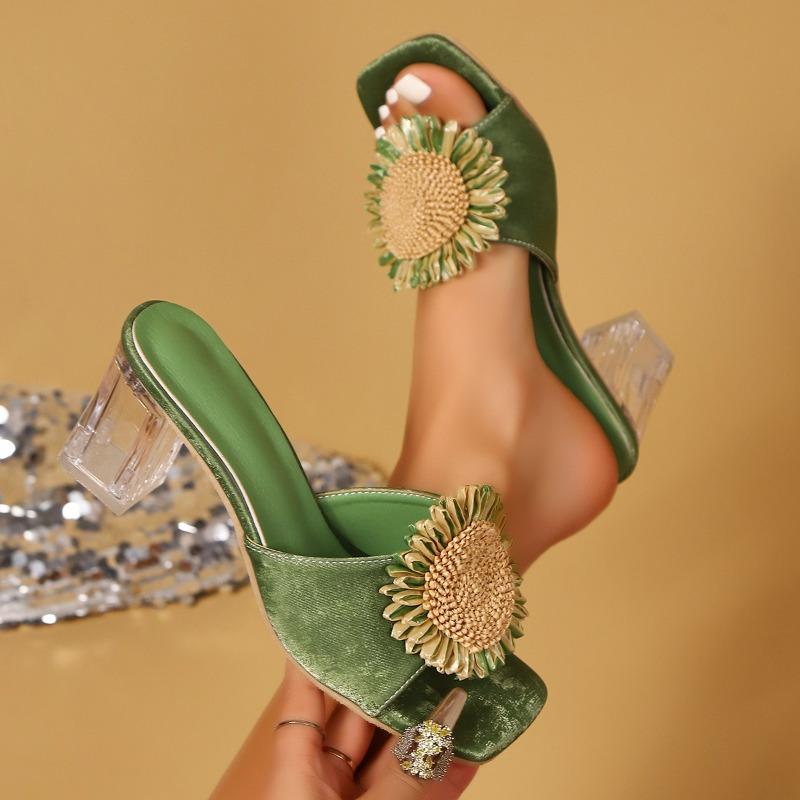 Fashion Handmade Crystal Flower Embellishment Sandals Women Colorful Rhinestone High Heel Genuine Leather Slingbacks Summer Shoes