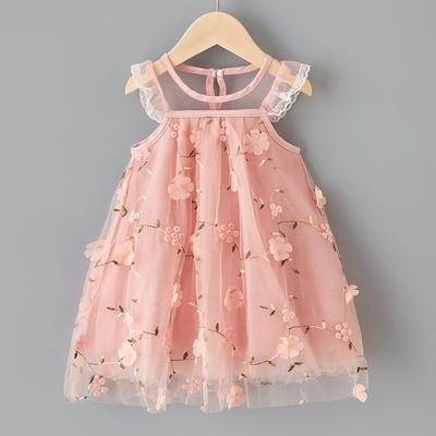 Summer New Korean Style Girls' Embroidered Lace Mesh Dress Baby Girl Super Stylish Tulle Dress Princess Dress
