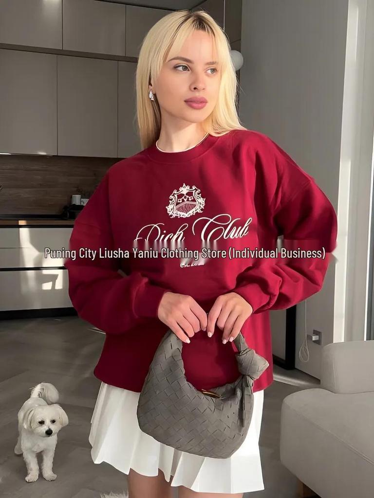 Women's Trendy Casual Loose Fit Round Neck Print Pullover Hoodie - American Style Autumn & Winter Fashion