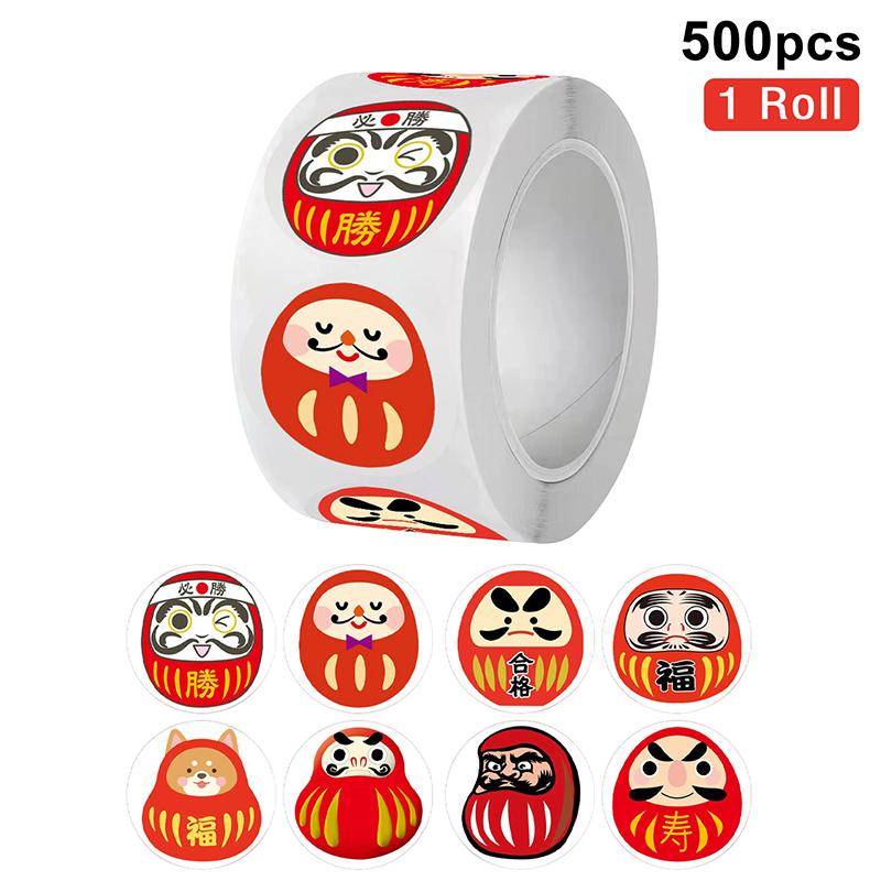 

500/1500Pcs Japan Daruma Egg Self-Adhesive Stickers Gift Envelope Card Jar Diy Sealing Sticker Pvc Waterproof School Supplies 1 roll