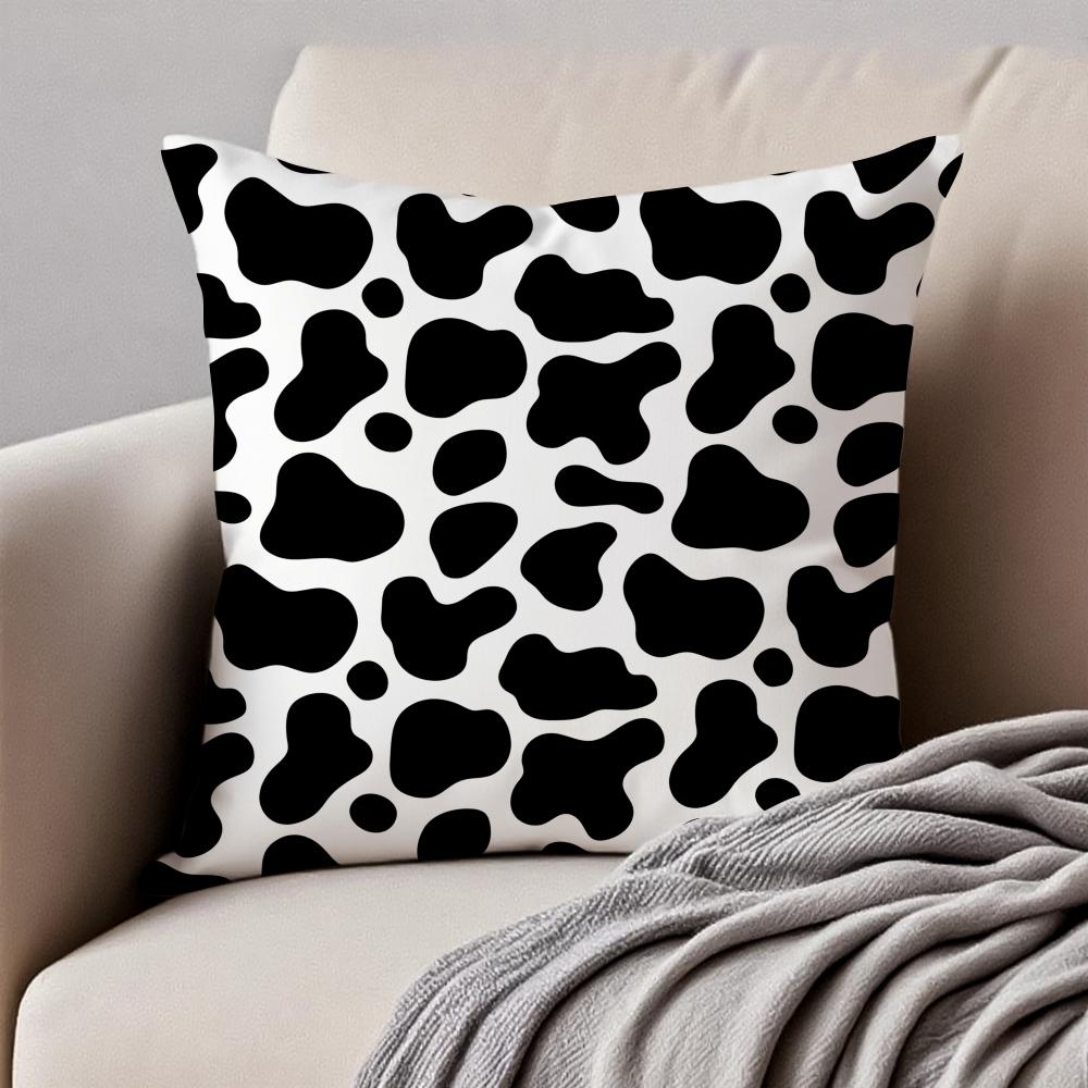CCow Print Cushion Cover Pillowcase Antidustmite Invisible Zipper Short Plush Sofa Cushion