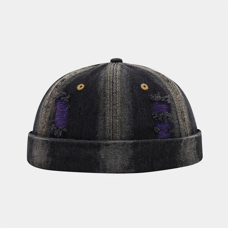 Ldslyjr Vier Seizoenen Katoen Print Docker Cap Randloze Pet Mutsen Huisbaas Zeemanspet Mannen En Vrouwen 228 56-60cm Wear black