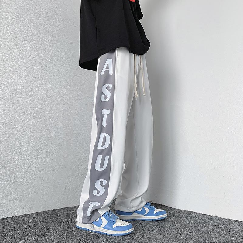 

Мужские весенние спортивные штаны свободного кроя с завязками 2024 года — унисекс, корейский стиль с буквами, универсальные прямые повседневные брюки S белый