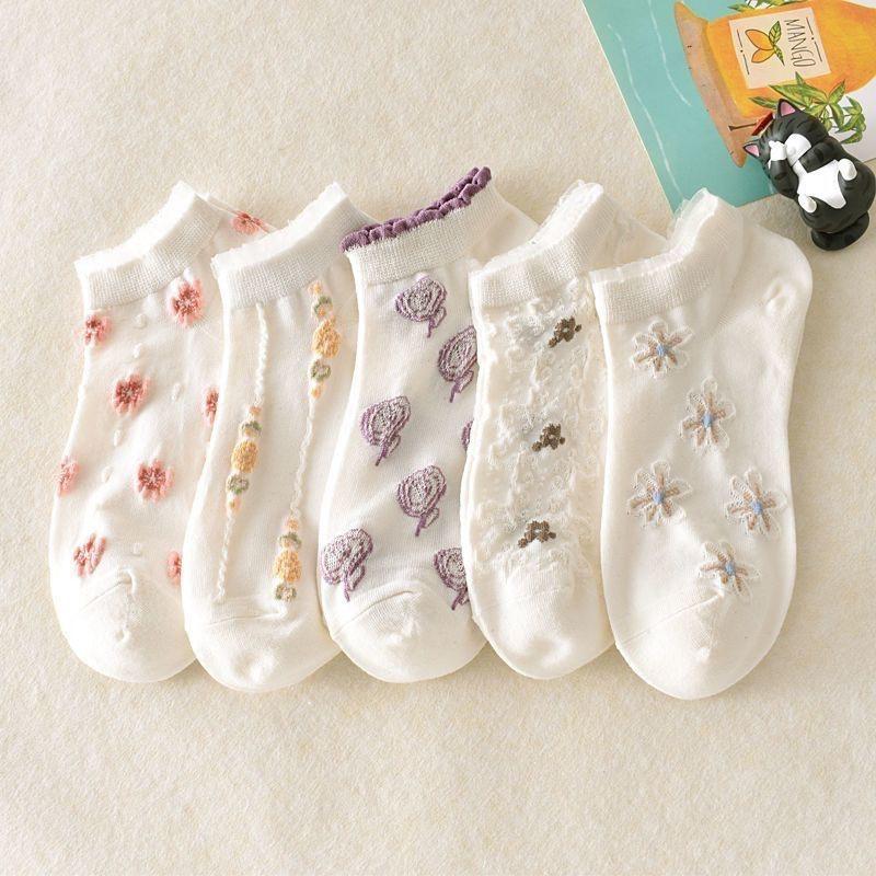 5Pairs Breathable Sweat Absorbing Socks Wear-Resistant Odor Proof Summer Socks For Women Transparent Invisible Thin Socks