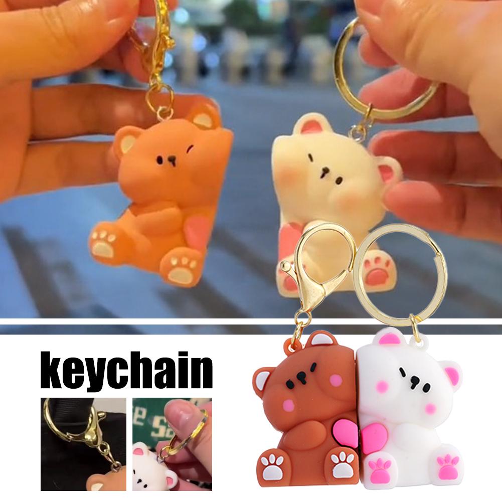 Cute Resin Bear Couple Magnetic Keychain Will Never Leave Cute Animal Doll Bag Pendant Kawaii Key Chains Gifts for Lovers