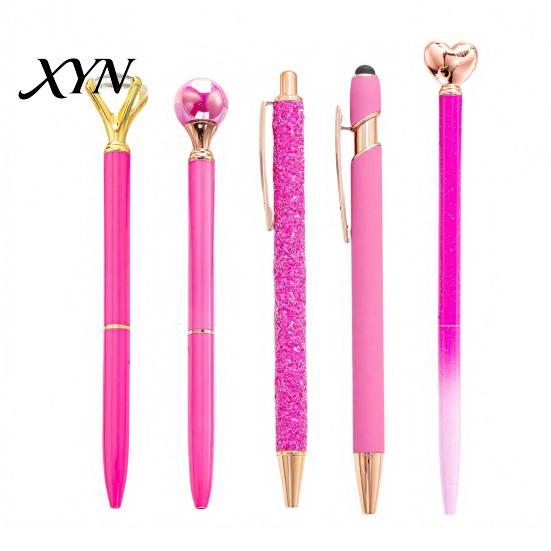 Ergonomic Smooth Ink Pen 5PCS Metal Diamond Ballpoint Pens, with Sparkling Rhinestone Decor, Refillable Press Mechanism Writing Pen, for Kids