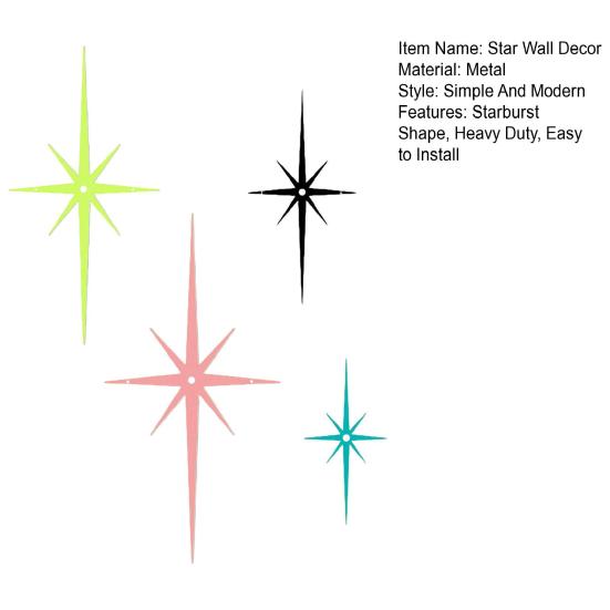 4Pcs Metal Starburst Wall Decoration Retro Mini Mid-Century Starburst Wall Art Sculpture Home Bedroom Living Room Bathroom Wall Decorative Sign