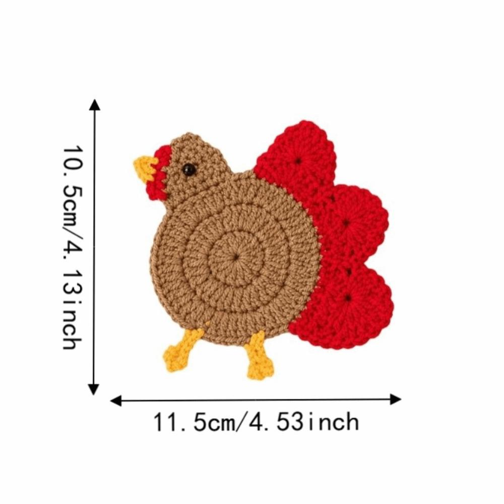 Handmade Hand-Crocheted Turkey Coasters Creative Funny Thanksgiving Turkey Coasters Cartoon Chicken Coaster Farmhouse