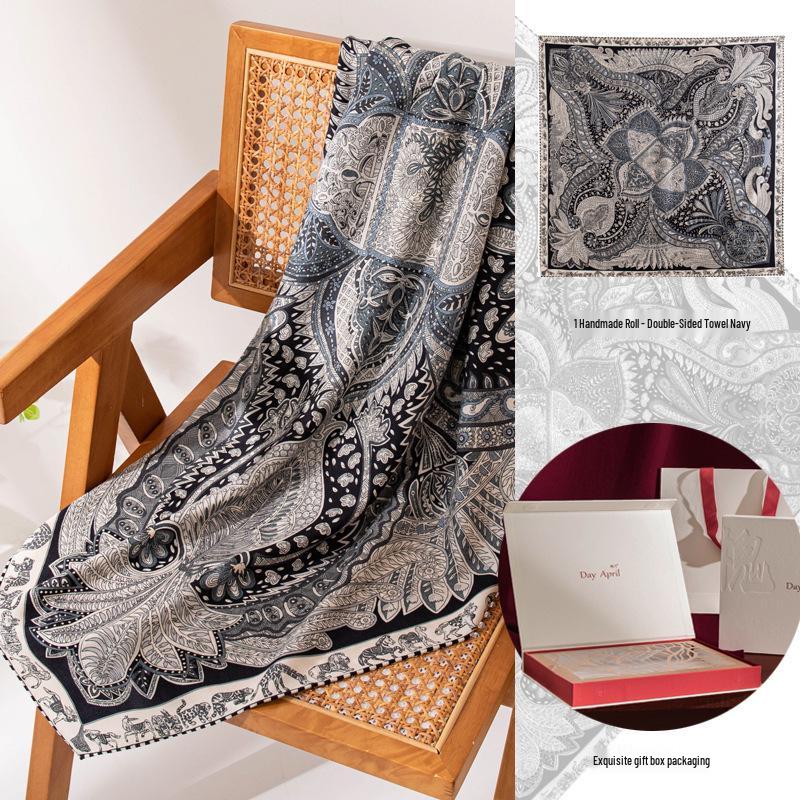 Elegant Silk Wool Double-Sided Hand-Rolled Scarf: 110cm Versatile Square Shawl