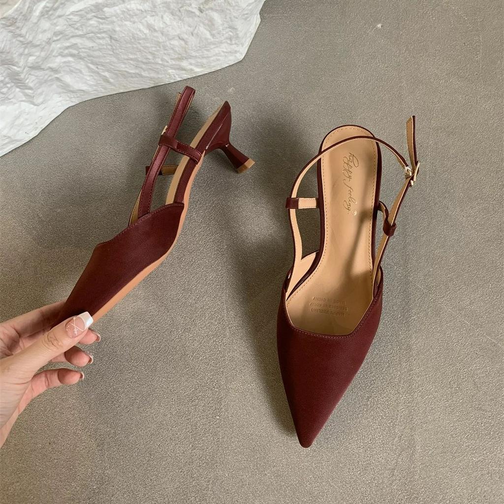 Fashion Bailamos Street Style Sexy Pointed Toe Sandals Metal Buckle Strap Women Pumps Stripper Sandals  Slingback Heels Ballet Flats Muj