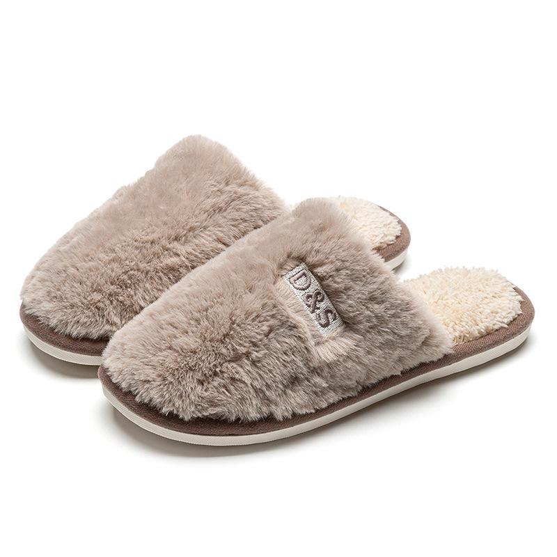 2026 Women's & Men's Non-Slip Warm Plush Closed-Toe Cotton Slippers for Autumn/Winter Indoor Use