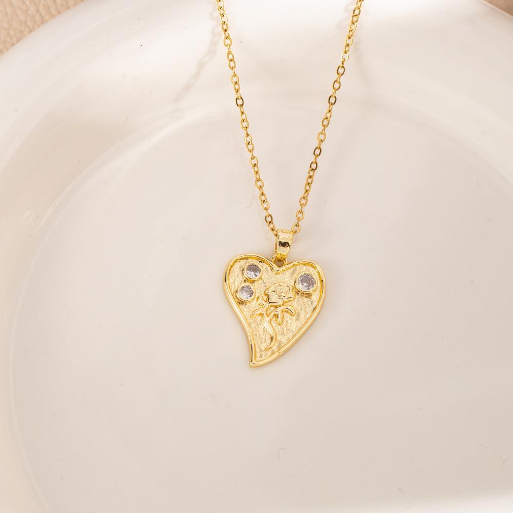 Sparkling Heart Zirconia Necklace, Golden Plated Chain, Bridal Jewelry for Wedding & Party
