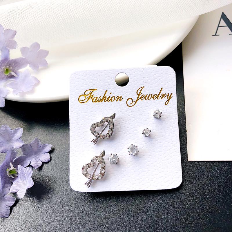 Color Retention Stud Earrings, Fashionable Geometric Zircon Three-Piece Earrings, Simple Trend Jewelry