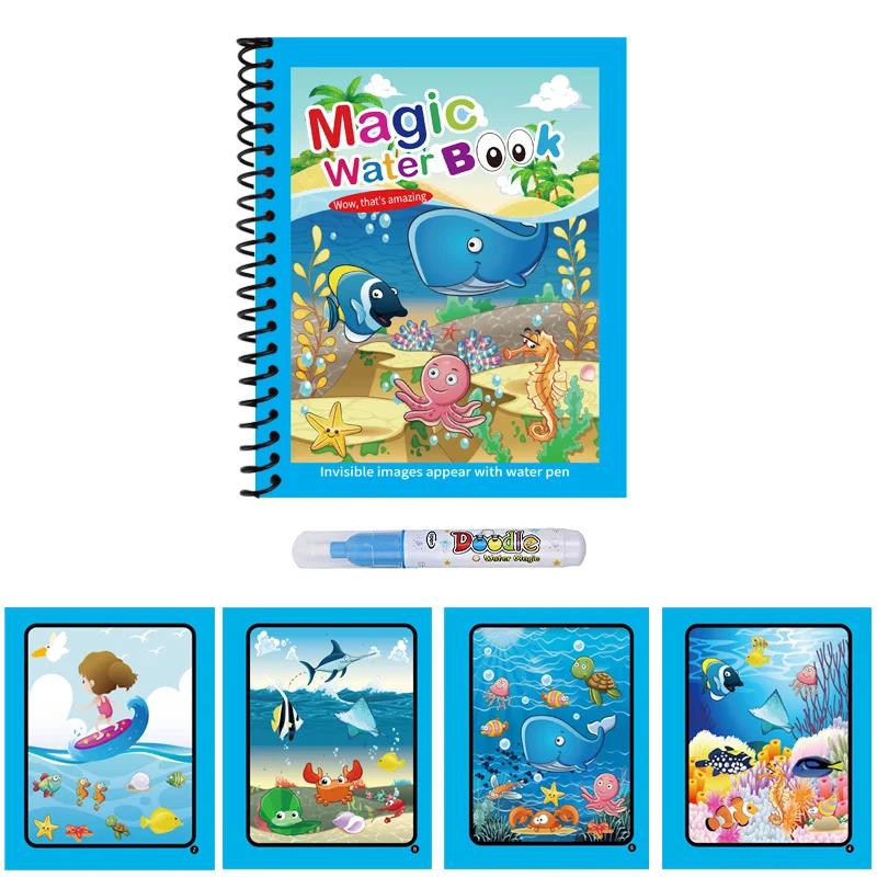 

Magic Water Coloring Book Reusable Watercolor Painting Book With Pen Sensory Early Education and Learning Puzzle Drawing Toys