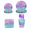 Purple Fish Scales Mermaid Party Supplies: Fish Tail Theme Tableware Set with Plates and Napkins for Kids' Birthday Parties