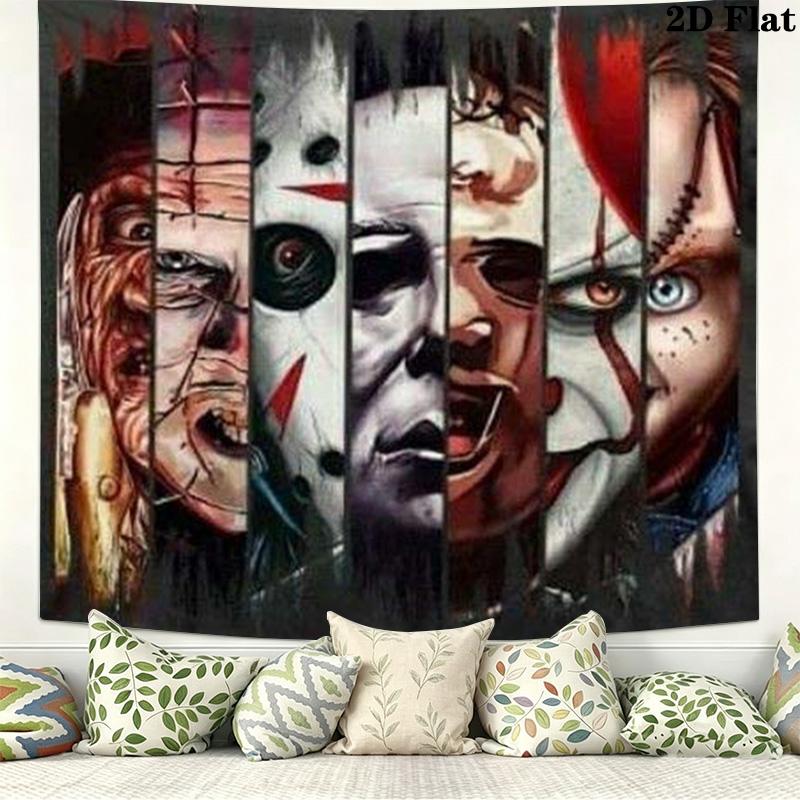 Horrorfilm-Serie Wandteppich Ästhetischer Wandbehang Bedruckter Stoffdecke Dekorative Wandteppiche für Schlafzimmer Wohnzimmer Heimdekoration