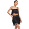 Womens 2 Piece Fringe Dance Set Adjustable Spaghetti Strap Crop Top Elastic Waist Tassel Skirt Club Party Costume
