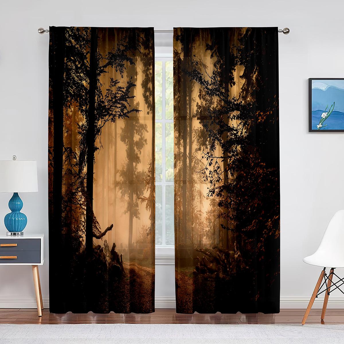 Деревья Лес Мистический Туманный Природа Лесная Прозрачная Вуаль Шторы для Гостиной — фото 14