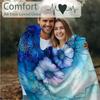 1pc Oversized 60x 80 Inch Soft Blanket-one-sided Printed Floral Print with Blue Flower Blanket In Alcohol Ink
