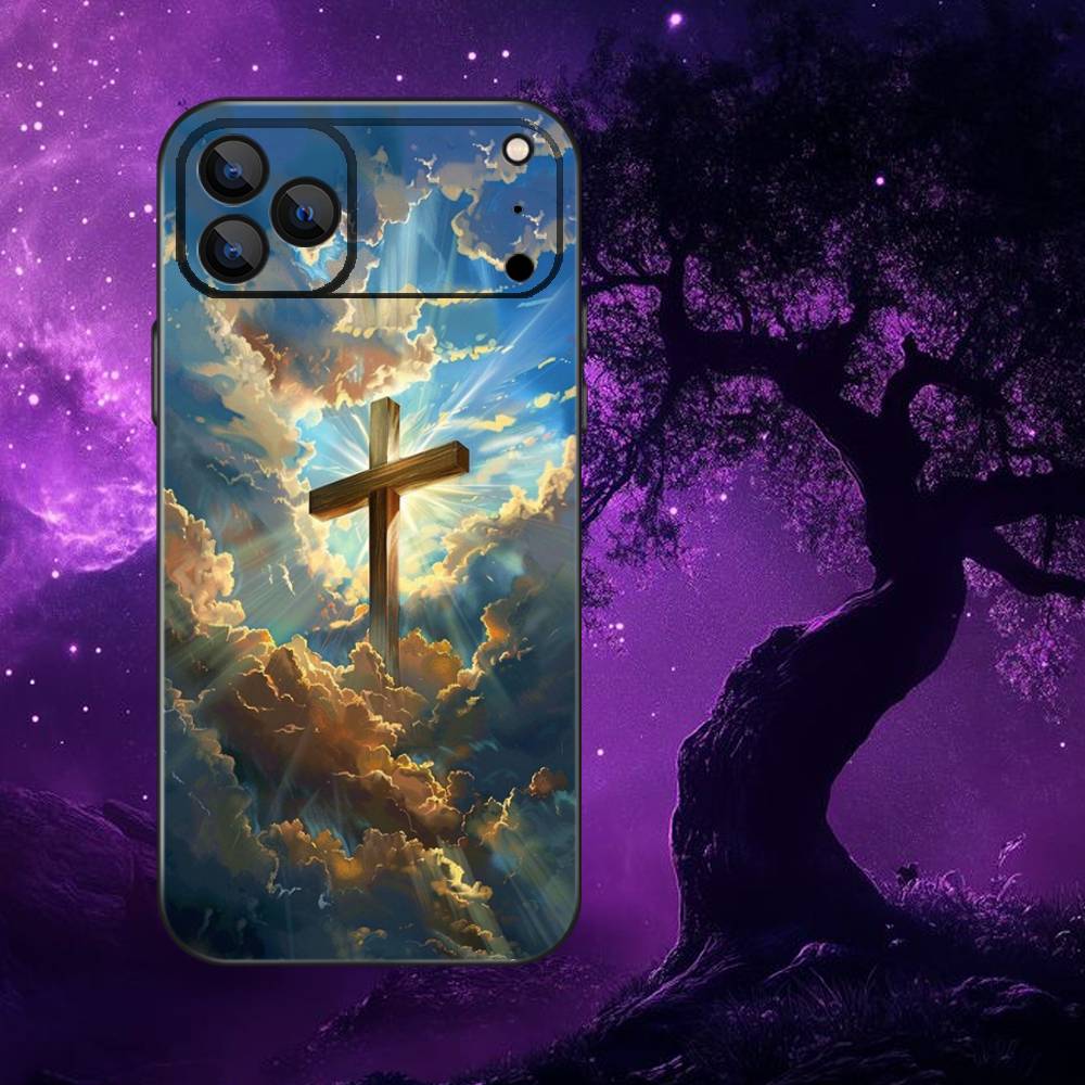 Art Bible Christian Cross Phone Case For iPhone 17,16,15,14,13,12,Pro,Max,Plus,E,SE4,Air,Mini Black Soft Box