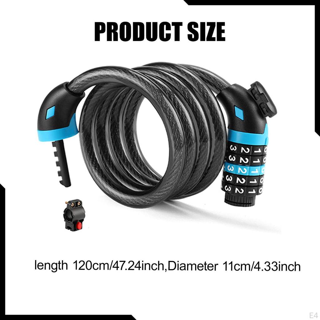 120cm 5 Digit Keyless Cable Lock Anti Theft Password for Sports Equipment Locker Bikes