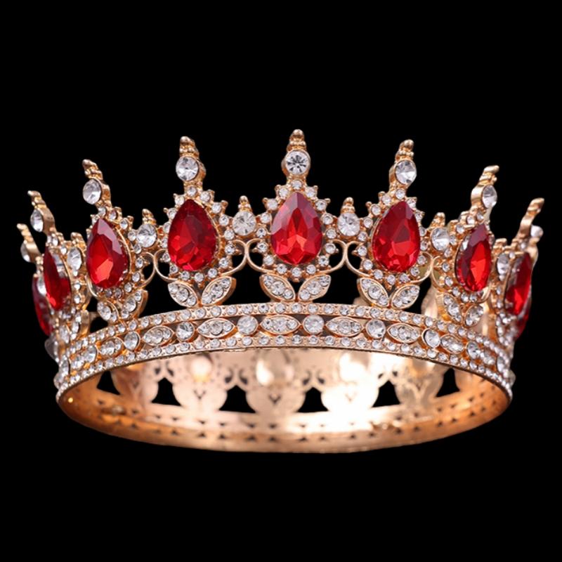 Red Crystal Tiaras and Crowns Headband for Women Party Rhinestone Diadem Bridal Wedding Hair Accessories Jewelry Crown Tiara