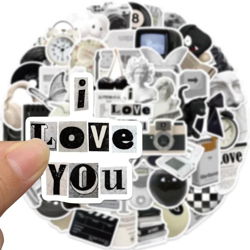 61 buc/set Retro negru impermeabil Graffiti autocolant estetic decorativ bagaje laptop telefon frigider album copii autocolante