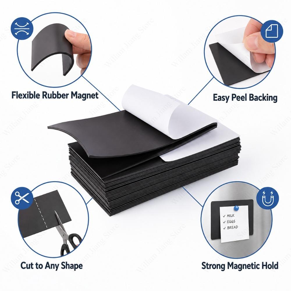 Flexible Self Adhesive Magnetic Sheet Rubber Magnet Mat Easy Peel Backing for Fridge Photos Crafts Signs and DIY Decoration