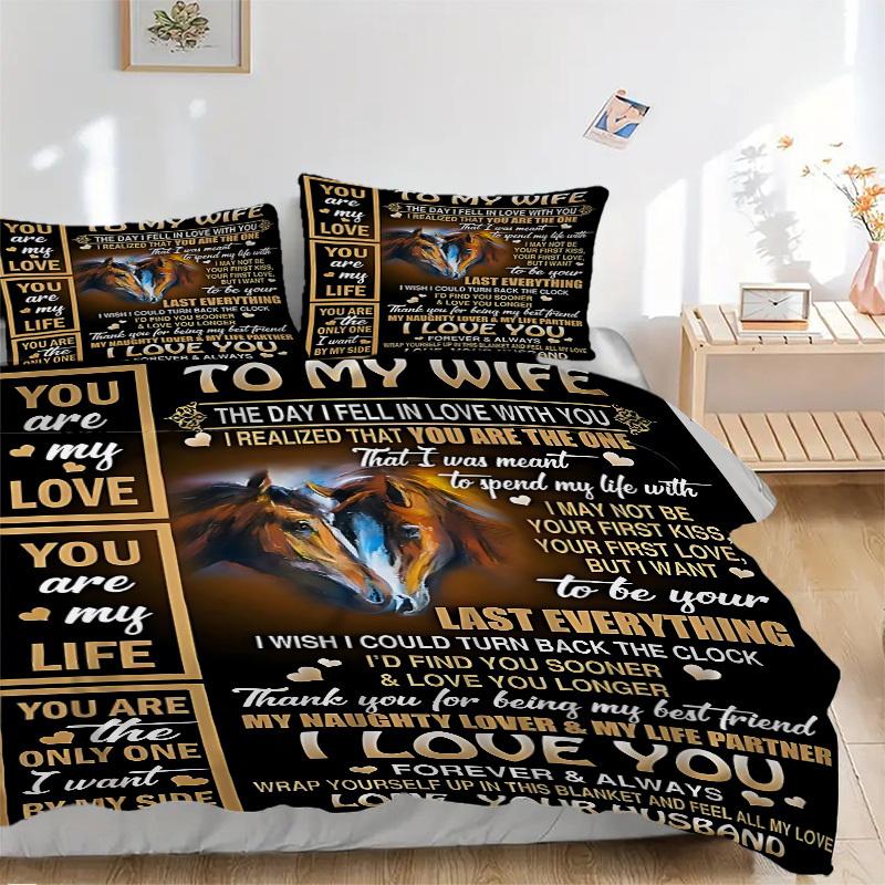 

3PCs Love Quotes for Wife Design Cover Set, Breathable Fabric(1 Duvet Cover + 2 Pillowcases) (Without Quilt) yy250911207 135x200cm