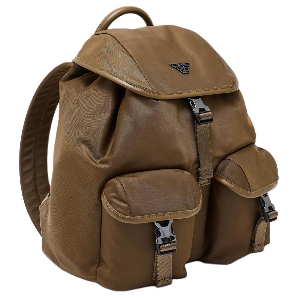 Emporio Armani Solid Color Front Flap Pocket Nylon Backpack Unisex backpack Beige EM004503-AF13454-U6141