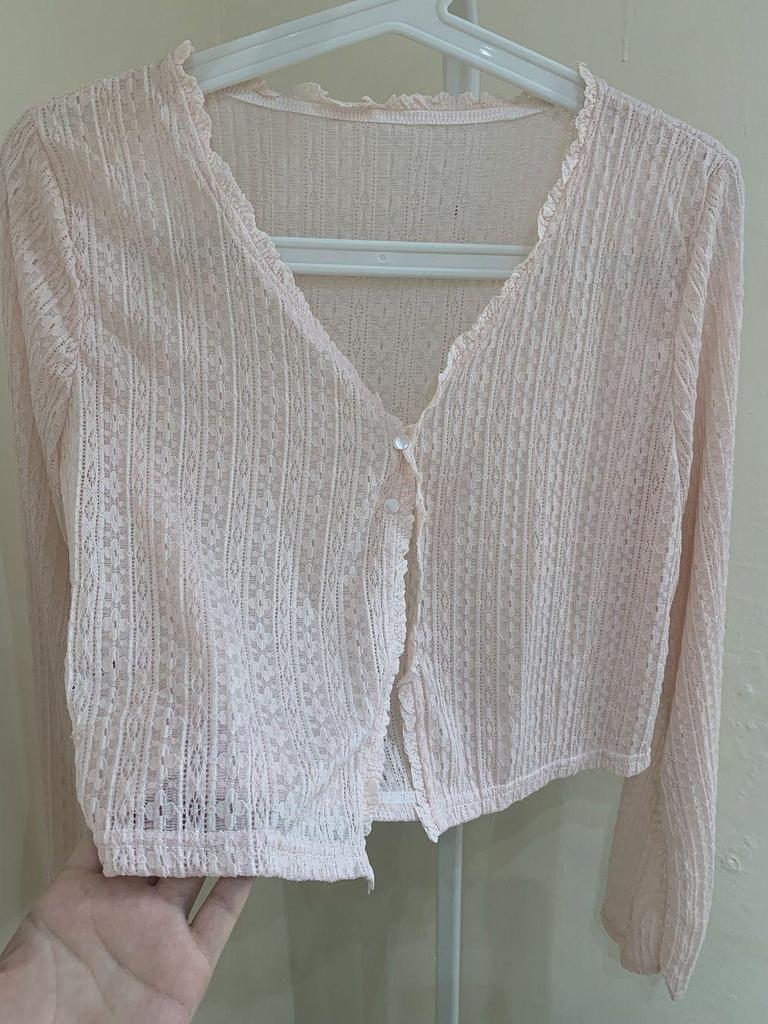 Women's Summer Lace-Trim V-Neck Ice Silk Cardigan - Airy, Loose, Long Sleeve Sun Protection Top