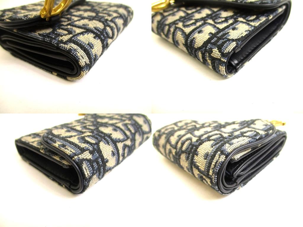 Authentic Christian Dior Navy Blue Canvas Leather Lady Dior Trifold Wallet #a977  Seller Refurbished
