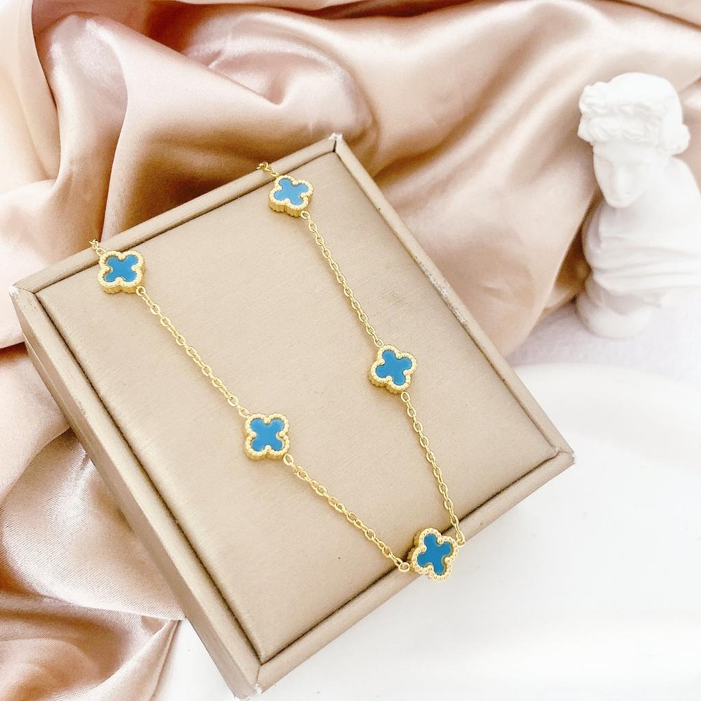 Light Luxury Double-Sided Four-Leaf Clover 5 Flowers Necklace New Titanium Steel Collarbone Chain Women's High-Class Feeling Necklace