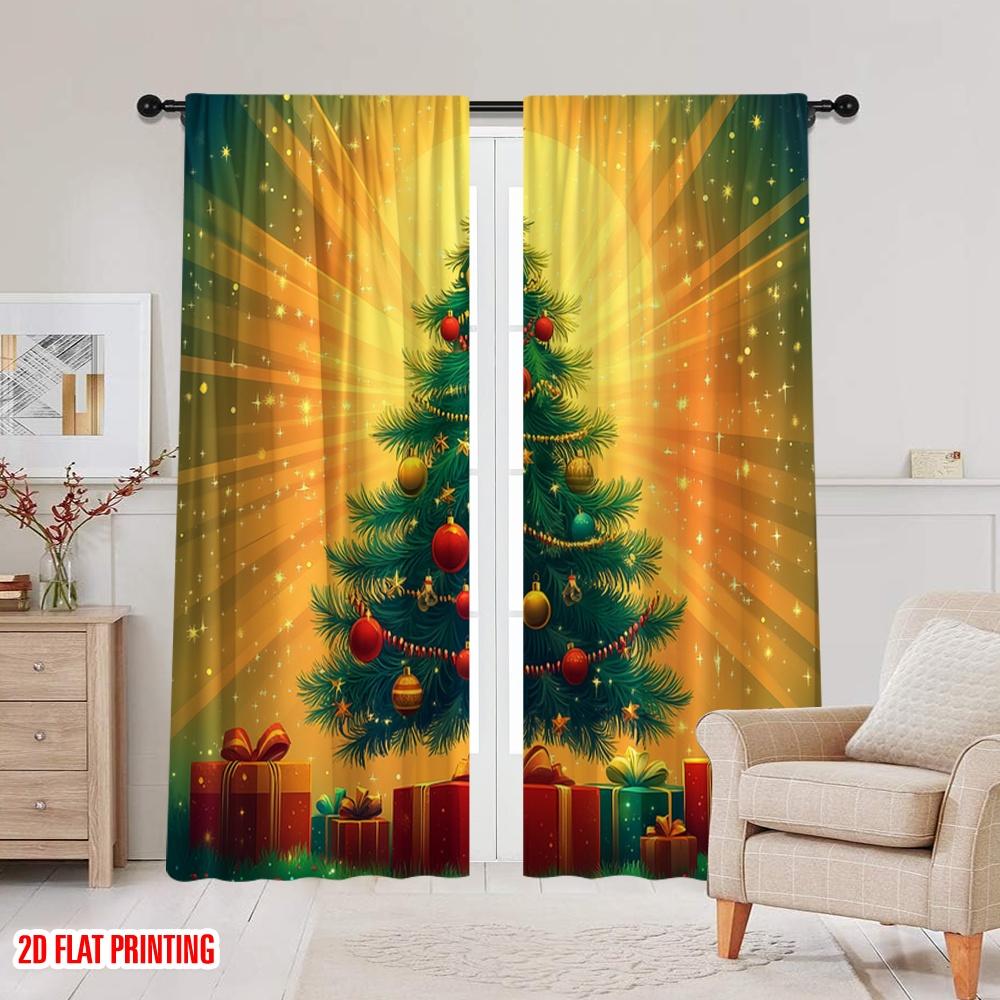 2pcs,2D Plane Printing Light Filtering Curtains Christmas Tree Ornaments Gifts_c (3) 100% Polyester (without Rod) All Seasons