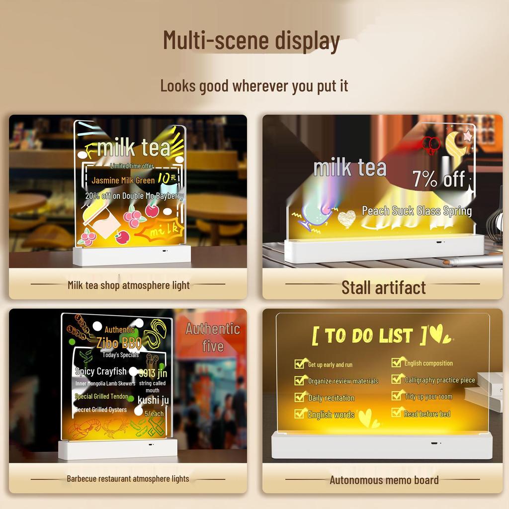 Erasable Fluorescent Acrylic Desktop Blackboard with Light
