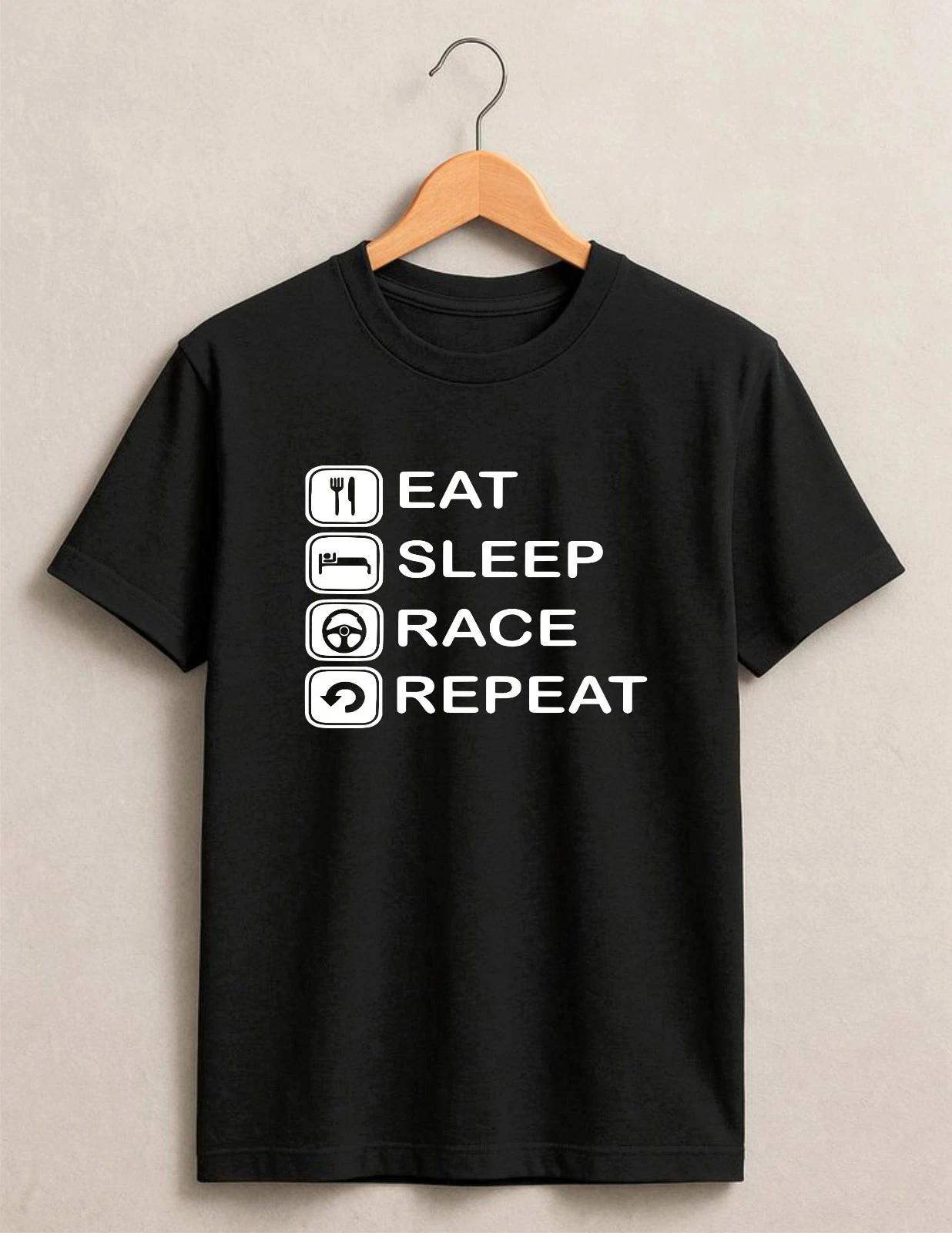 Eat Sleep Race Repeat T-Shirt, Funny Car Guy Racing Graphic Men s Gift Tee L
