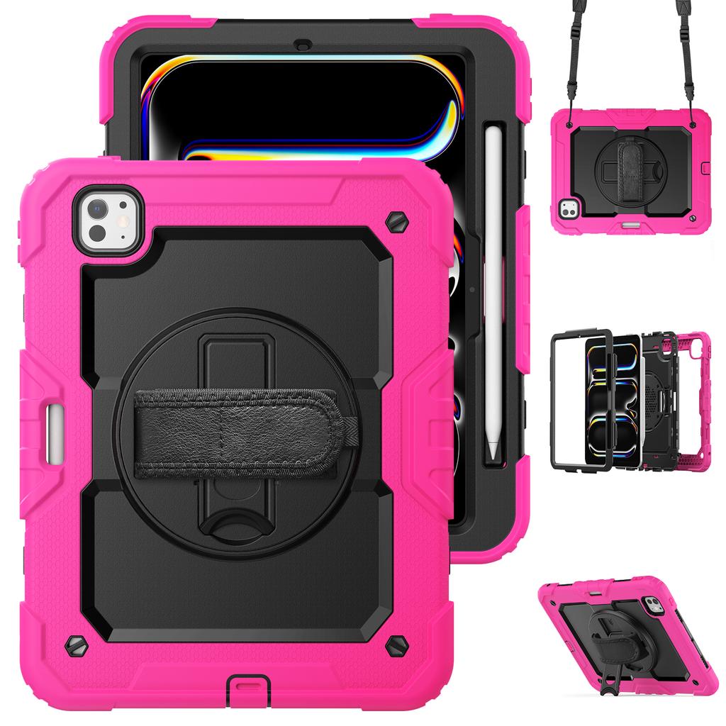 For iPad Pro 11 (2024) Case PC+Silicone Tablet Cover with Screen Protector Pencil Holder