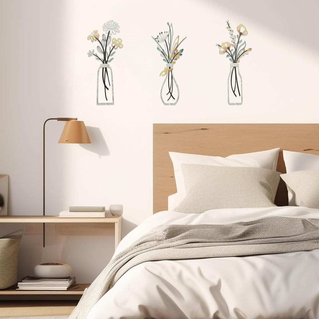 Metal Flowers Wall Art,Colorful Metal Wall Art Decoration,Ornament Arts Minimalist Floral Decor,Boho Wall Decor Sculptures for Living Room Bathroom