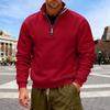 Men's Solid-color Casual Fleece Hoodie, Men's Loose Stand-up Collar Semi-zipper Casual Sport Pullover Hoodie