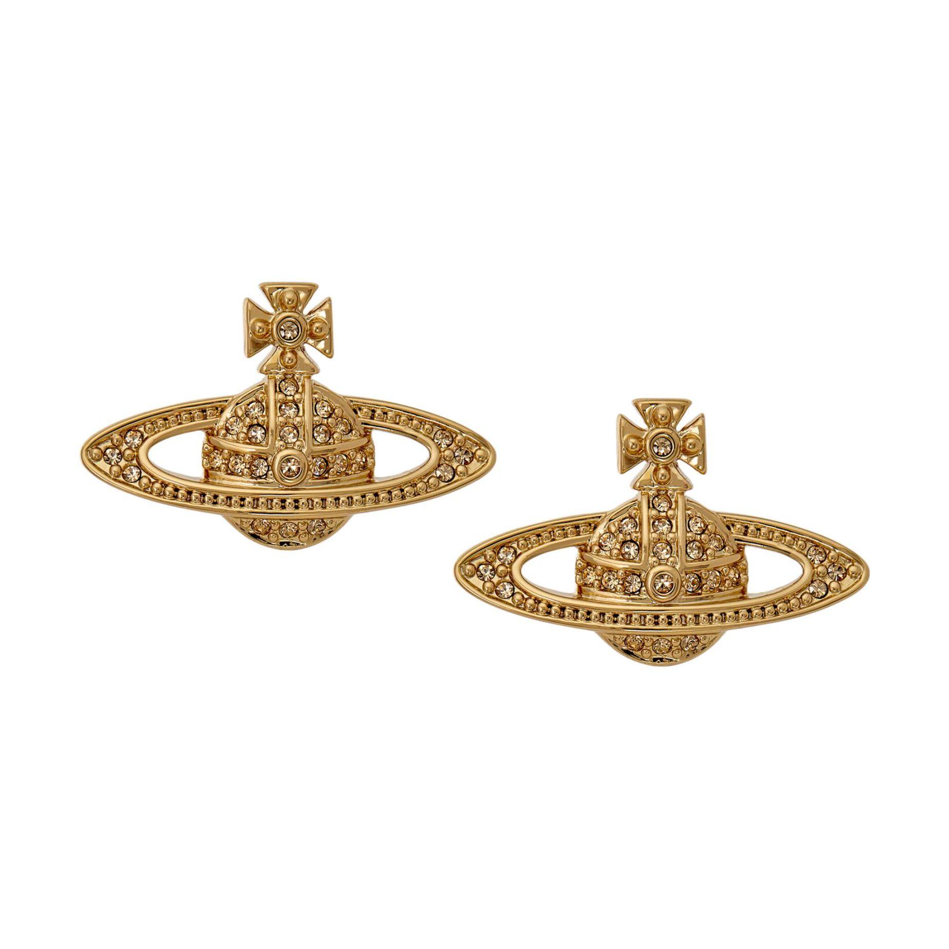 Vivienne Westwood Mini Bas Relief Saturn Pendant Brass Earrings Women earrings 62020033R121R121 Box+Shopping Bag