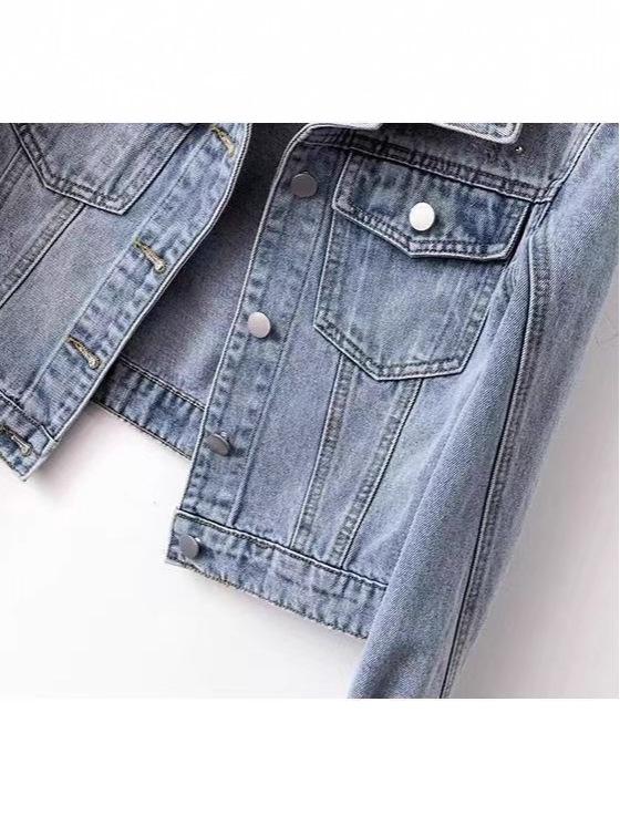 European-Style Beaded Rhinestone Denim Jacket for Women, Spring/Autumn 2025, High-End Cropped Design