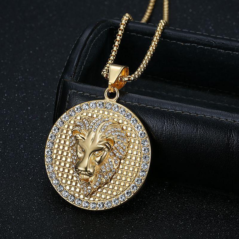 European and American Animal Jewelry Vacuum Gold-plated Rhinestone Lion Head Pendant Necklace 2026 60CM