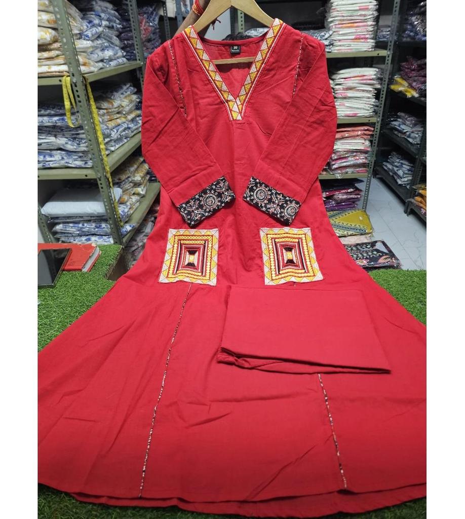 Indian Women Cotton Embroidered Kurta Pant Set Bollywood Top Tunic Kurti Party Wear Ethnic