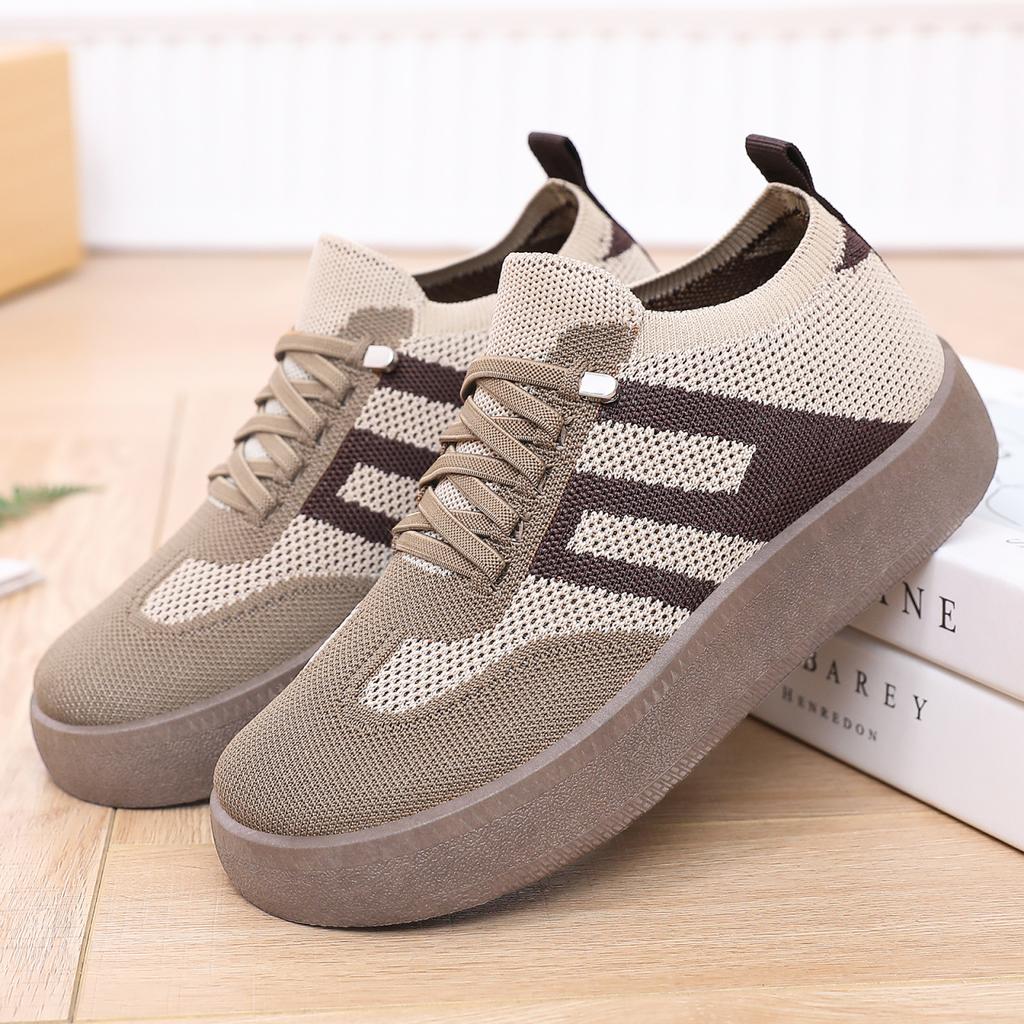 Summer Women Platform Sneakers New Knitted Mesh Fabric Breathable Flats Woman Thick-soled Outdoors Casual Walk Shoes