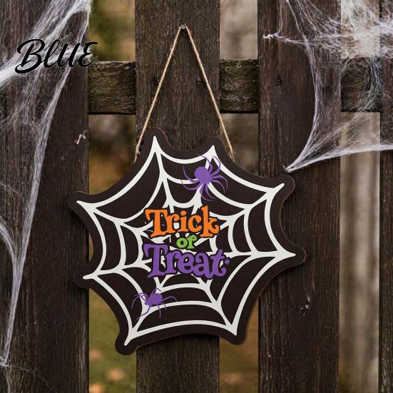 Durable Wood Craft Decoration Wooden Halloween Door Hanger Sign Spider Web Hanging Trick Sign or Treat Plaque Rustic Farmhouse Entryway with