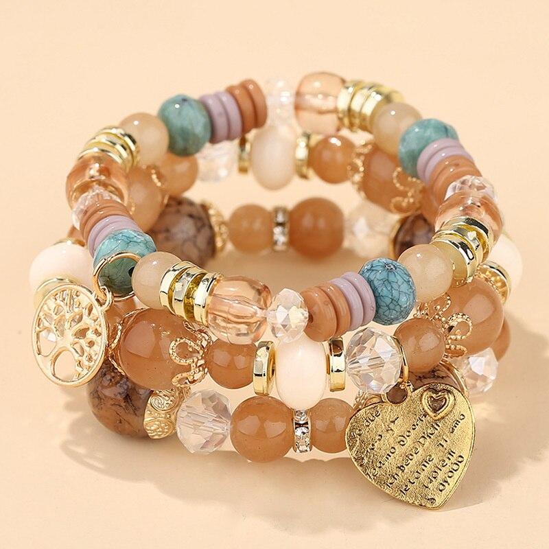 2023 New Bohemia Beaded Bracelets Set For Women Fashion Tassel Elastic Chain Bangles Ladies Trendy Party Jewelry Premium Gifts