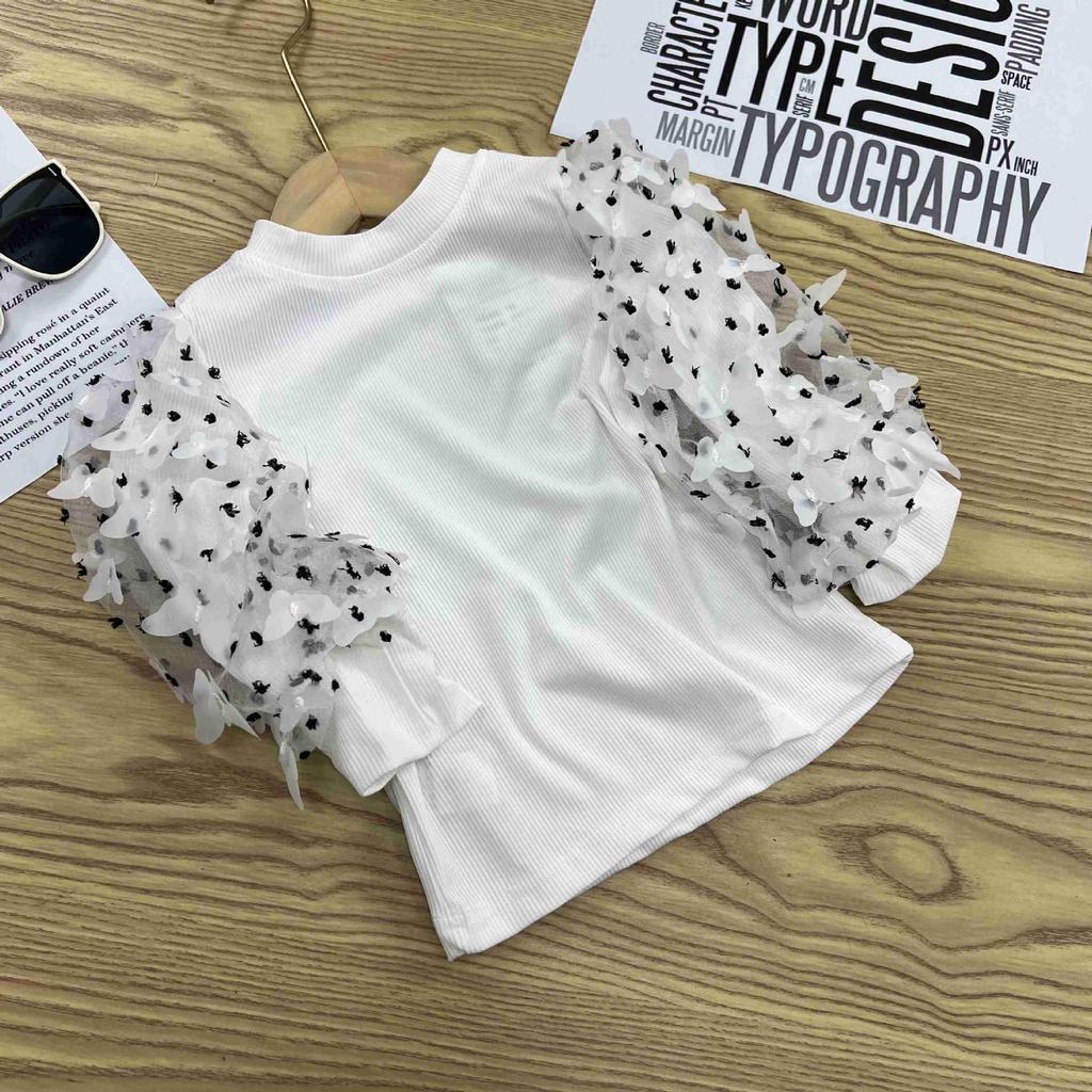 2025 Spring/Autumn Stylish Korean Bubble Sleeve Long-Sleeve T-Shirt for Girls